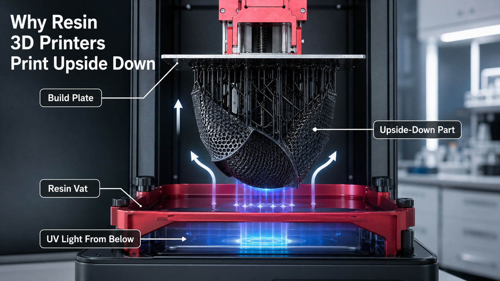 why does a 3d resin printer print objects upside down